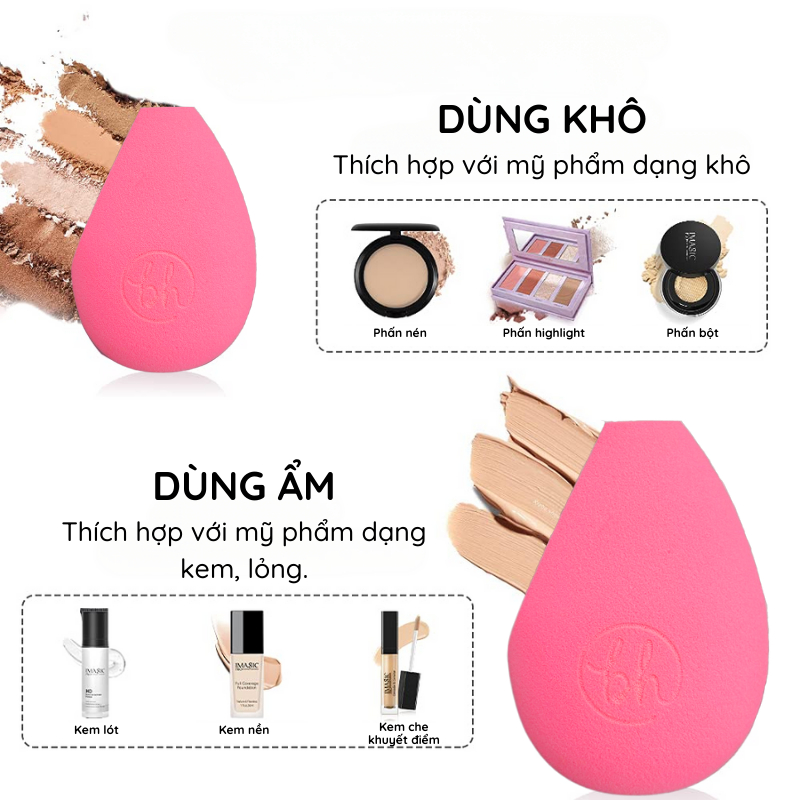 Mút đánh kem nền chuyên nghiệp mềm mại BH COSMETICS Foundation Blender beauty sponge (hồng) BHM003
